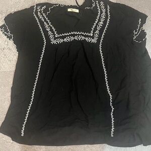 Style & Co. Black Top with White Embroidery